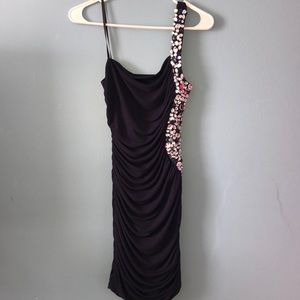 One Shoulder Navy Blue Dress